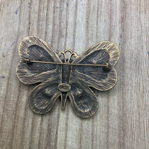 Chico’s Multi Colored Rhinestone Gold Tone Butterfly Pin Brooch - Picture 5 of 6